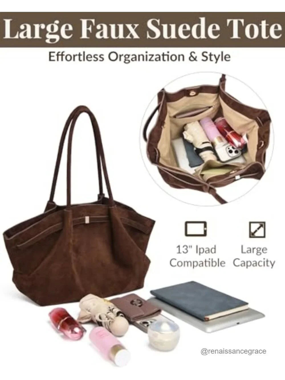 Faux Suede Tote Bag Women Handbags Shoulder Crossbody Commuter